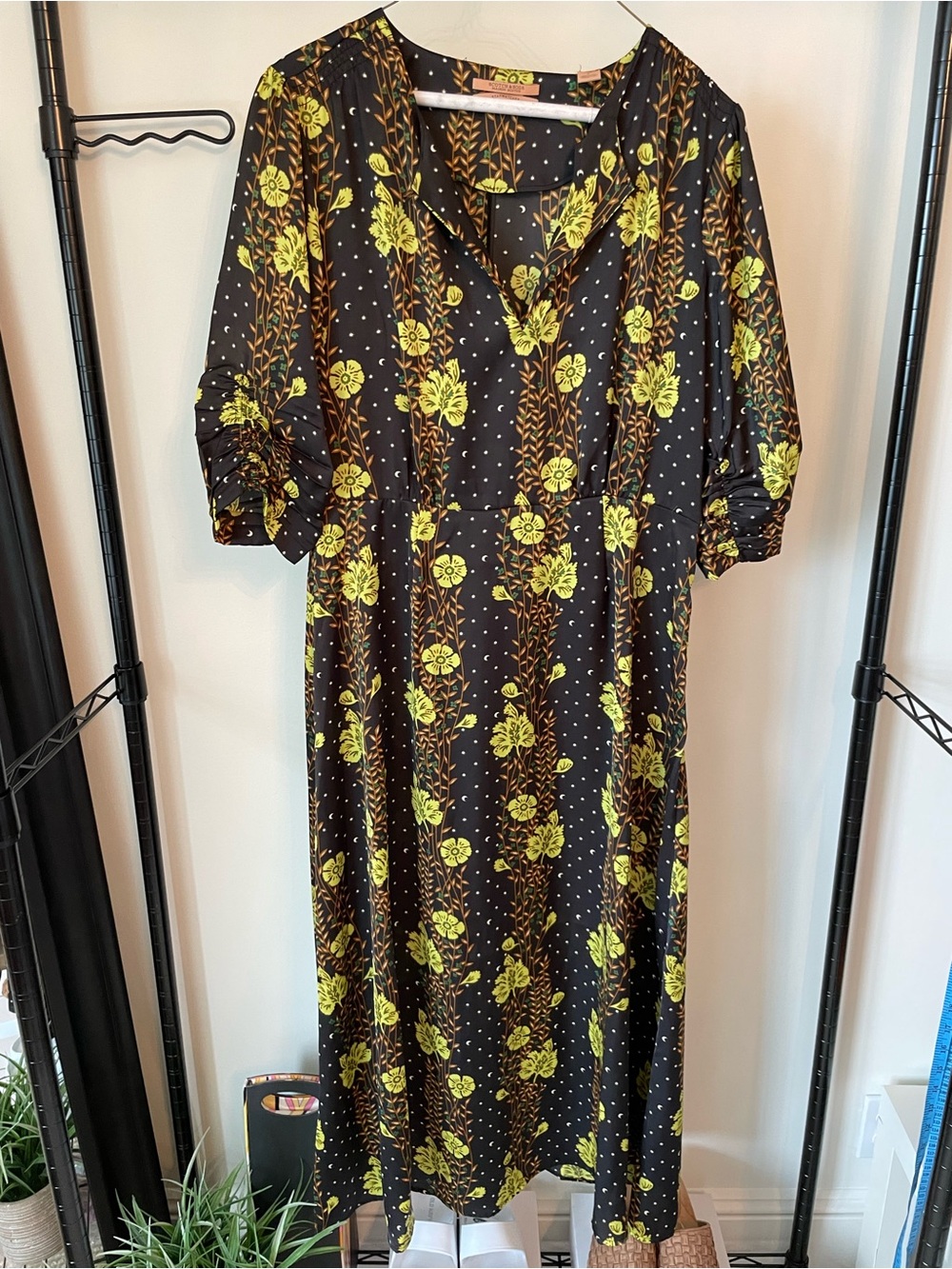 Scotch & Soda Black Starwatcher Dress with Neon Yellow Floral Stripe Print